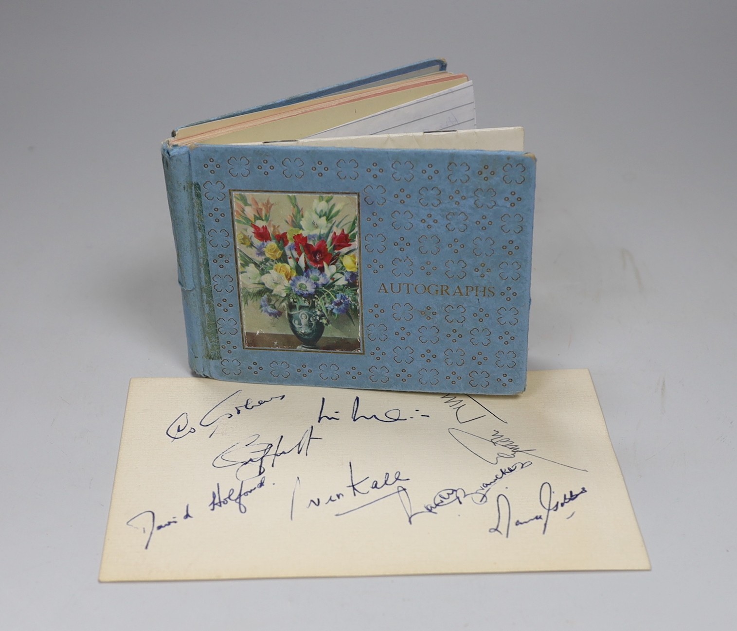 Autographs - Don Bradman and 1948 cricketers, golfers, tennis players and Carry On actors, Sean Connery etc.